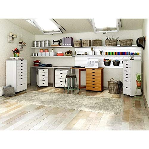 Solid Wood 6 Plus 2 Drawer Wide Roll Cart - White Traditional Rolling - Diamond Home USA