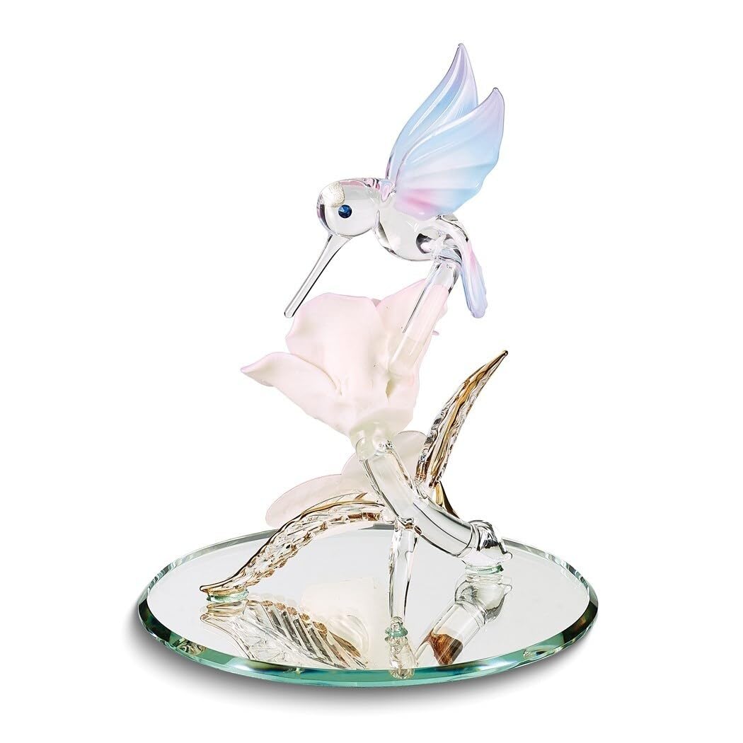 Love You Mom Hummingbird and Rose Figurine Multi Color Glass - Diamond Home USA