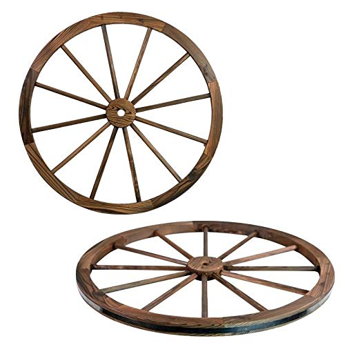 Wooden Wagon Wheel with Rustic Finish (Set of 2) Natural Farmhouse Wood Antique
