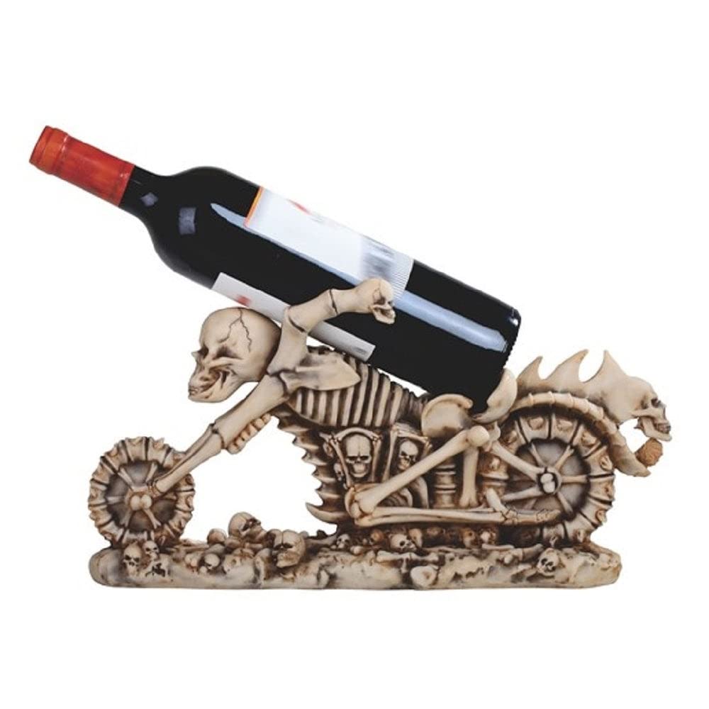 15.5" w Skull Motorcycle Wine Rack Human Bone Bottle Holder Dining Room