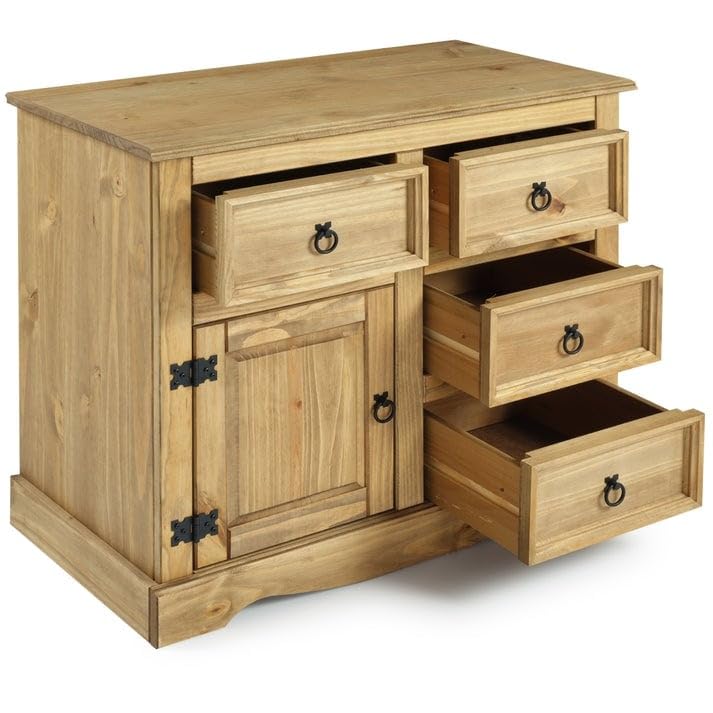 Wood Buffet Sideboard 1 Door 4 Drawers Brown Southwestern Pine Stained Solid - Diamond Home USA