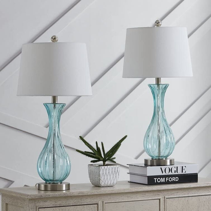 25.5'' Blue Glass Bedside Table Lamp Set (Set of 2) 13 * 13 * 25.5 Glam Modern - Diamond Home USA