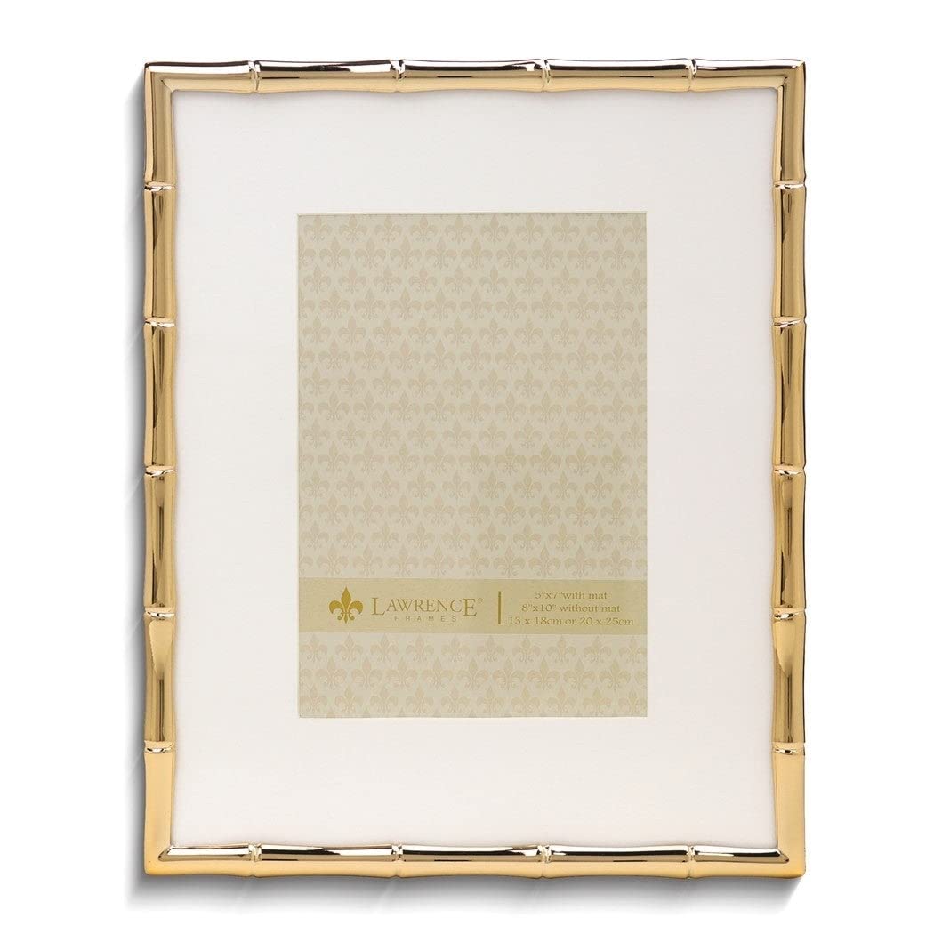 Gold-tone 8x10 Bamboo Metal Photo Frame With Mat For 5x7 Gold Modern