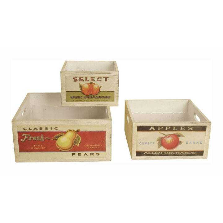 Wooden Square Crates with Retro Fruit Artwork Set of 3 Multi Color Off/te