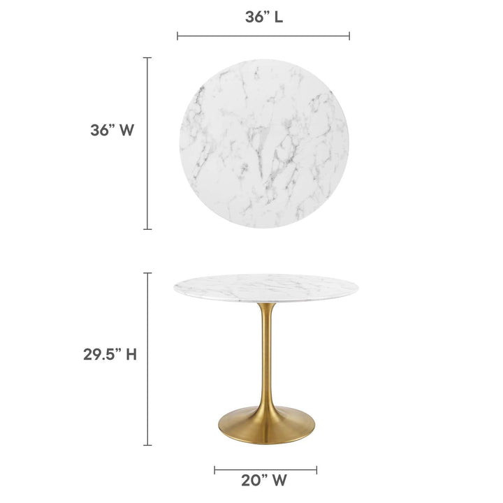 Modway Lippa 36" Mid-Century Dining Table with Round Artificial Marble Top in - Diamond Home USA