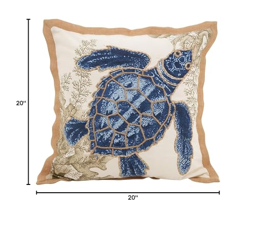 SARO LIFESTYLE Neptunian Collection Cotton Throw Pillow 20" Sea Turtle