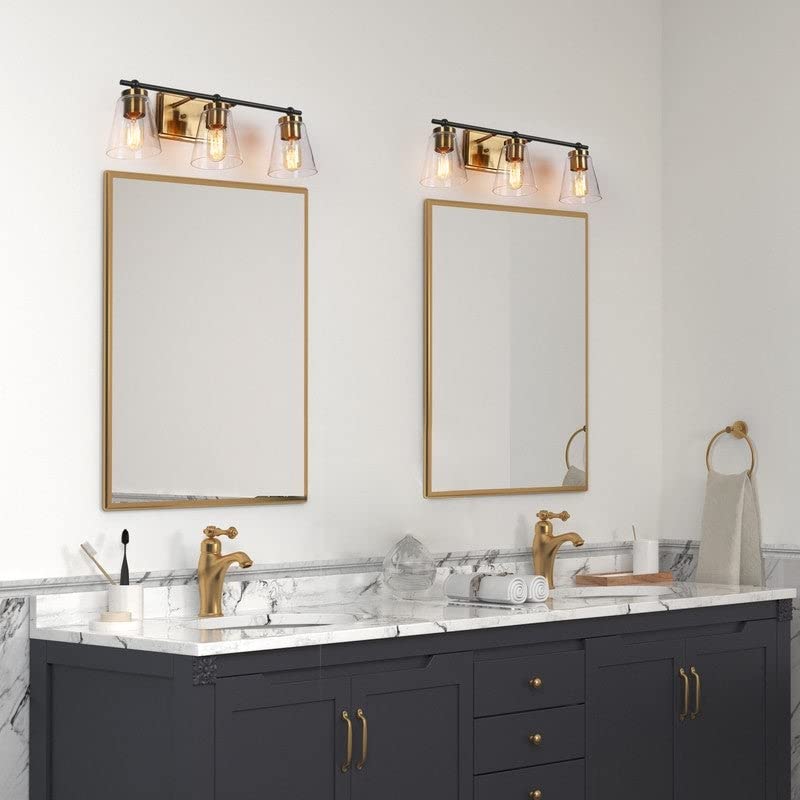 Modern 3-Light Black Gold Bathroom Vanity Lights Clear Glass Wall Sconce 22" L X - Diamond Home USA