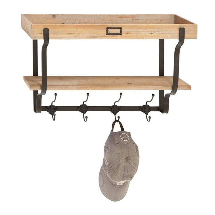 Vintage Appeal Light Brown Wood Farmhouse Wall Shelve with Hooks Natural - Diamond Home USA