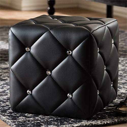 Baxton Studio Stacey 14" Square Faux Leather Ottoman in Black - Diamond Home USA