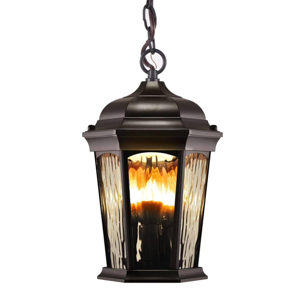 Euri Lighting EHL-130W-MD Flickering Flame Hanging Lantern Water Glass with