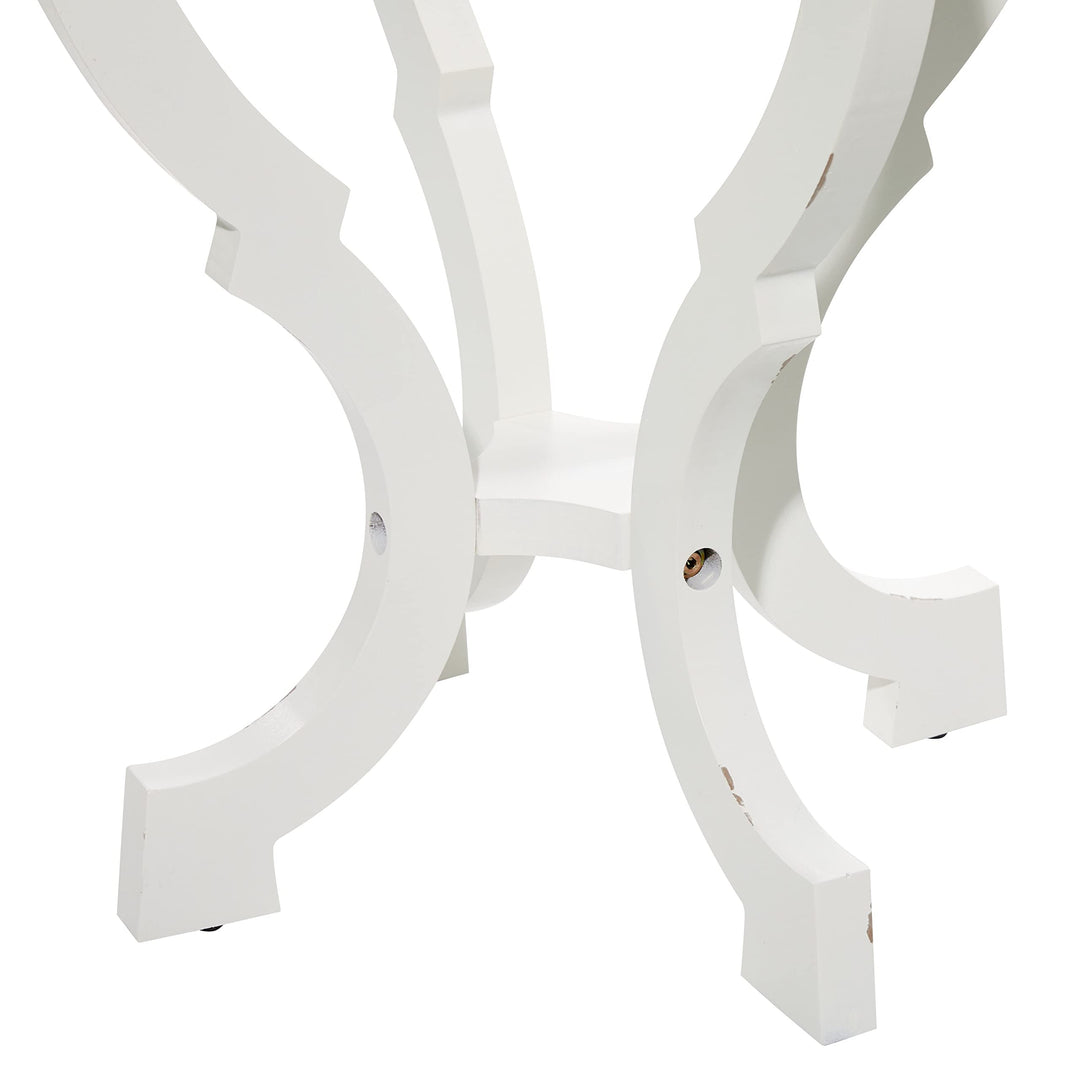 Scrolled Wood Round End Accent Table White Farmhouse French Country Finish Shelf - Diamond Home USA