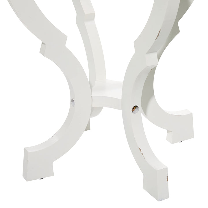 Scrolled Wood Round End Accent Table White Farmhouse French Country Finish Shelf - Diamond Home USA