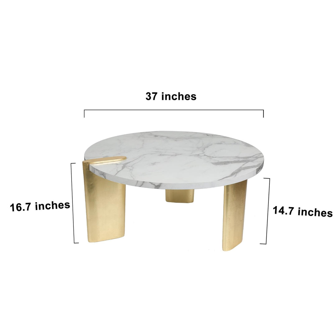 Modern Glam Round Coffee Table Golden Legs with White Marble Veneer 37" D X - Diamond Home USA