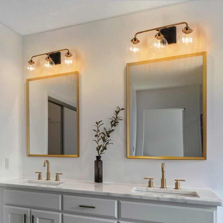Modern Black Gold 3-Light Bathroom Vanity Light Wall Sconces with Ribbed Glass L - Diamond Home USA