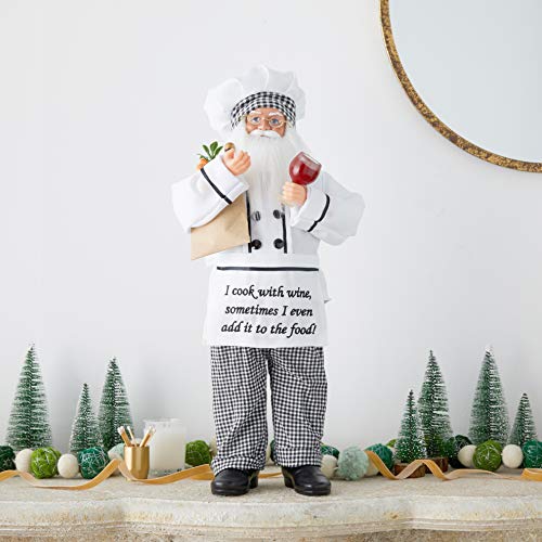 FOJOC I Cook with Wine Santa Figurine 18" Tall Black/White - Diamond Home USA