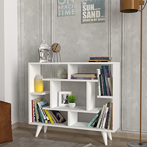 White Modern Mid Century 29'' H X 35'' W Bookcase Contemporary Particle Board - Diamond Home USA