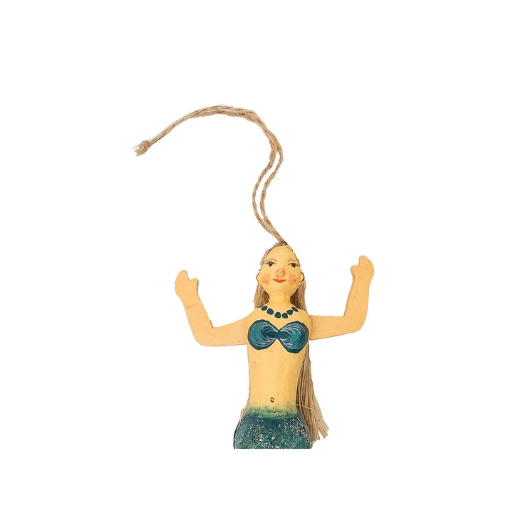 Jumping Mermaid Ornament 3.1" X 1" 5.5" Blue Animals Wood - Diamond Home USA
