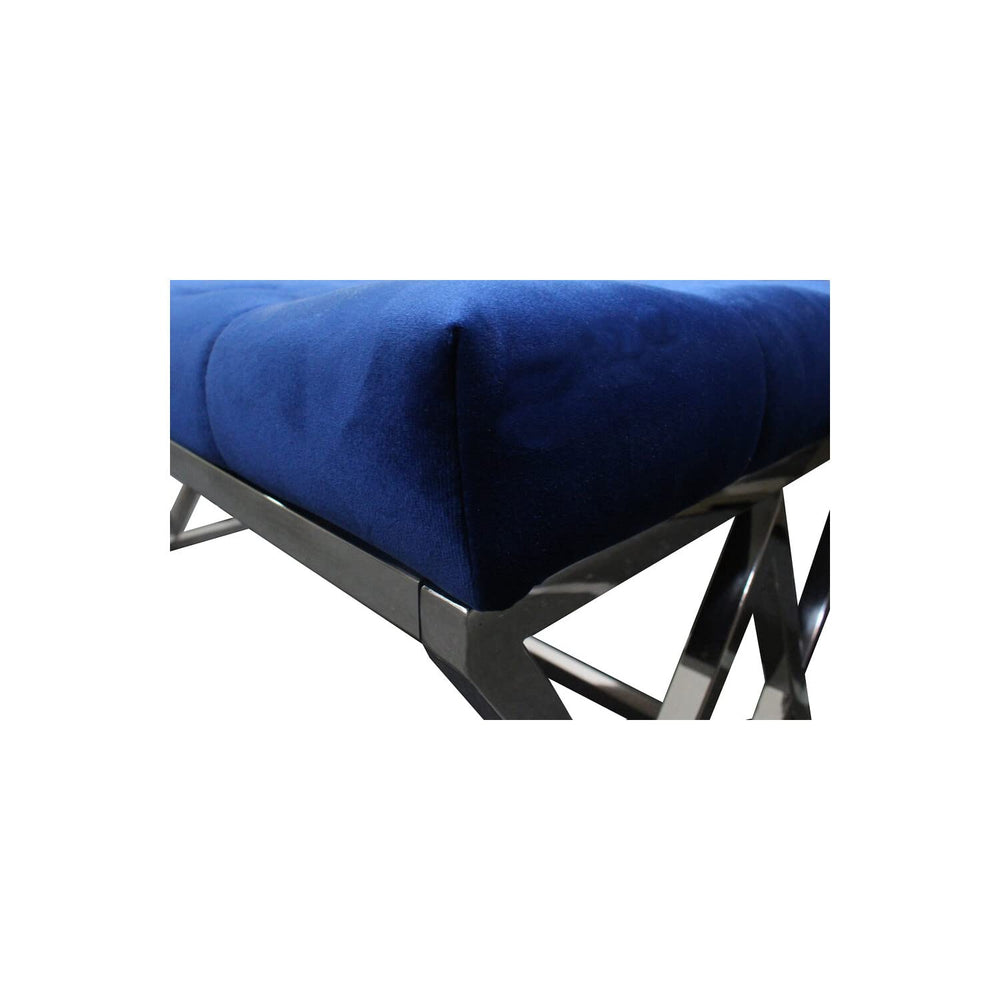 Best Master Furniture Emilio Velour Tufted Bench with Stainless Steel Frame Blue - Diamond Home USA