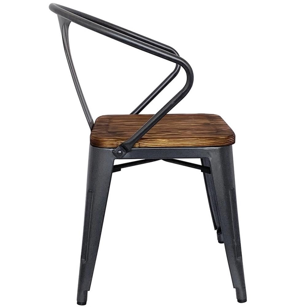 New Pacific Direct Metropolis Metal Arm Chair Wood Seat Gunmetal Gray Set of 4 - Diamond Home USA
