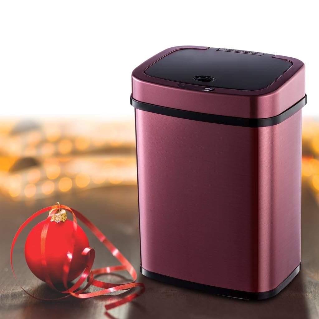 3.2 Gallon Burgundy Rectangular Motion Sensor Trash Can Purple Red Rectangle - Diamond Home USA