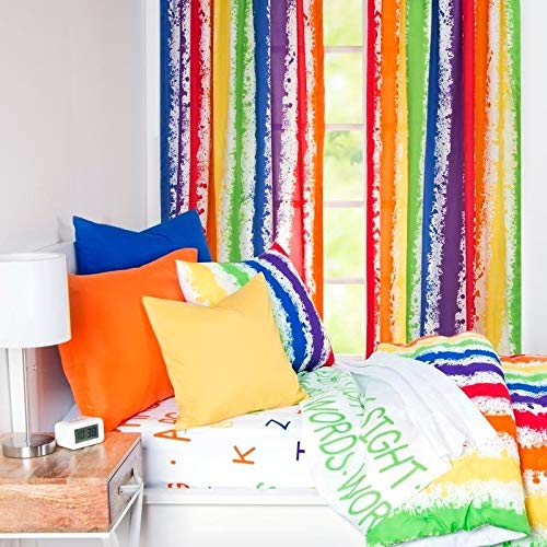 Learning Linens Brainwaves 84 Inch Rod Pocket Rainbow Curtain Multi Color Stripe - Diamond Home USA