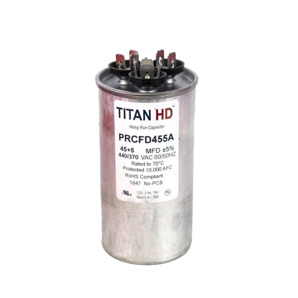 Titan Hd Round Motor Dual Run Capacitor 45/5 Microfarad Rating 370-440VAC