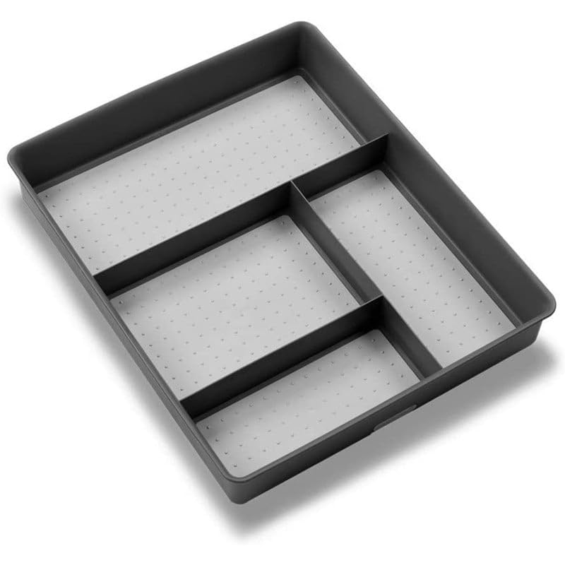Classic 4 Compartment Drawer Organizer Tray Granite Grey Plastic