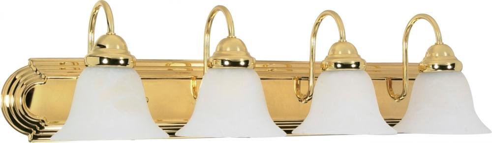 NUVO 60/330 Four Wall-Vanity Light Fixture 4 Polished Brass/Alabaster Glass