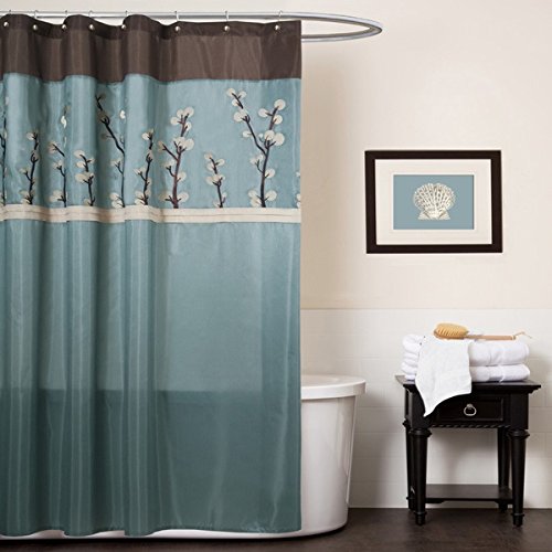 1 Piece Aqua Blue Brown Graphical Nature Themed Shower Curtain Polyester - Diamond Home USA