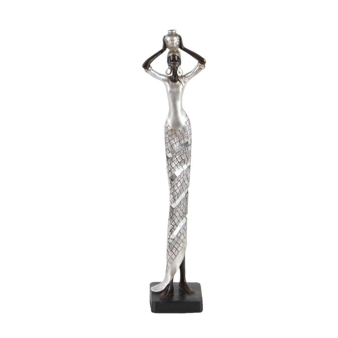 Black and Silver African Woman Statue Resin - Diamond Home USA