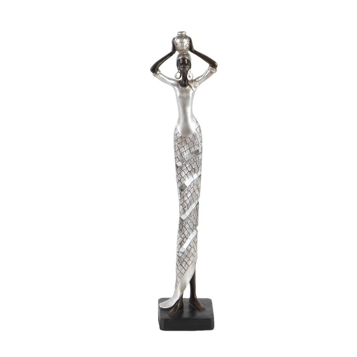 Black and Silver African Woman Statue Resin - Diamond Home USA