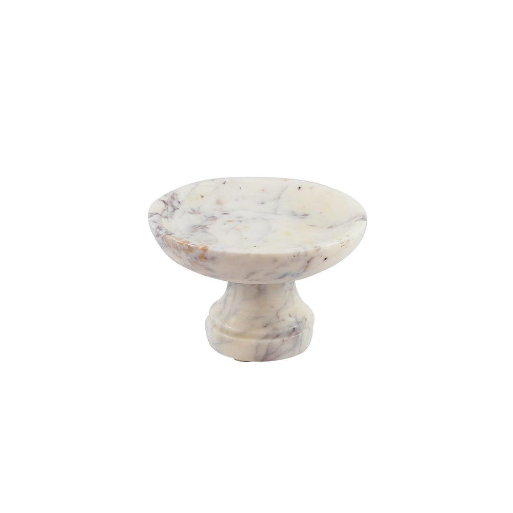 Gala Natural Marble Pedestal Bowl Off/White Solid Casual Round Stoneware 1 Piece - Diamond Home USA