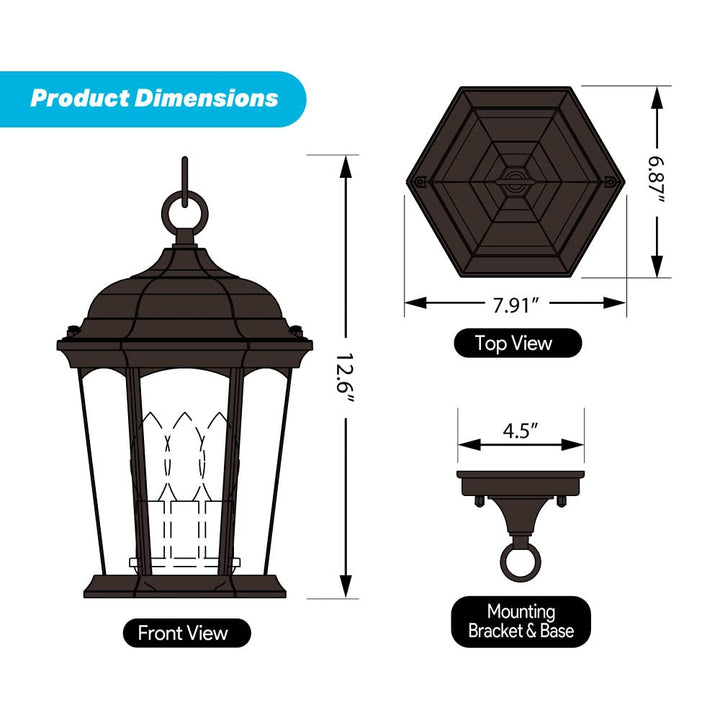 Euri Lighting EHL-130W-MD Flickering Flame Hanging Lantern Water Glass with - Diamond Home USA
