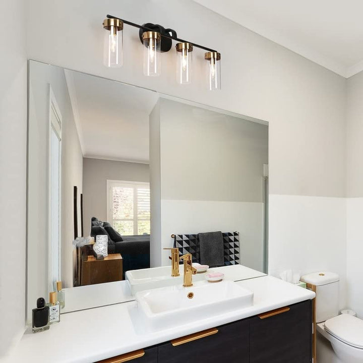 Modern Black Gold 4-light Linear Bathroom Vanity Light Glass Wall Lighting 29" L - Diamond Home USA