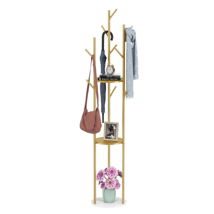 Metal Coat Rack Freestanding Storage Shelves Hooks Enterway Hall Tree 12.48x68 - Diamond Home USA