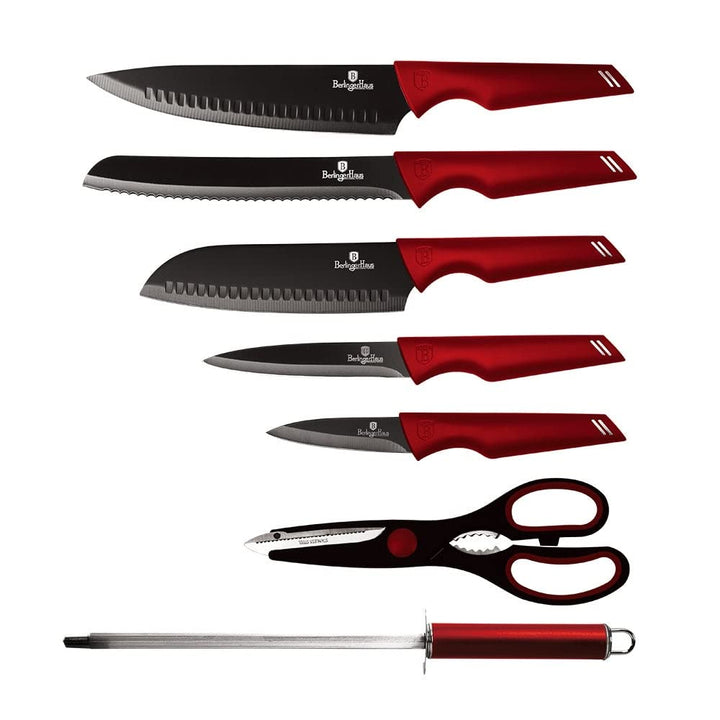8-piece Knife Set W/Acrylic Stand Burgundy Stainless Steel 8 Piece Dishwasher - Diamond Home USA