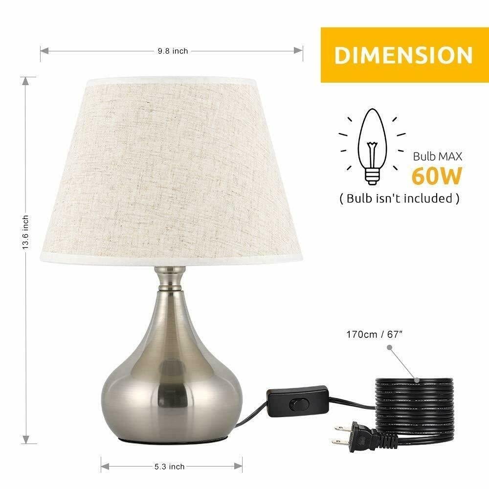 2pcs Elegant Bedside Desk Lamps with Silver Brushed Nickel Base Beige - Diamond Home USA