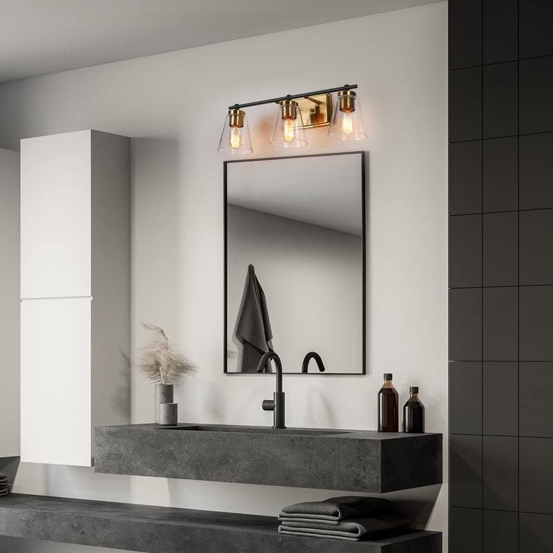 Modern 3-Light Black Gold Bathroom Vanity Lights Clear Glass Wall Sconce 22" L X - Diamond Home USA
