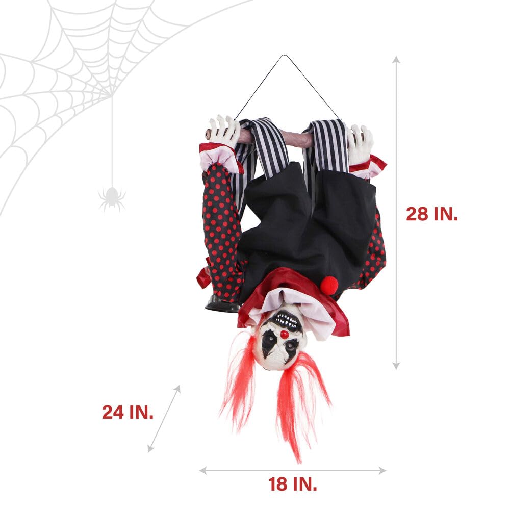 Haunted Hill Farm Upside-Down Talking Clown Animatronic with Trapeze Creepy - Diamond Home USA