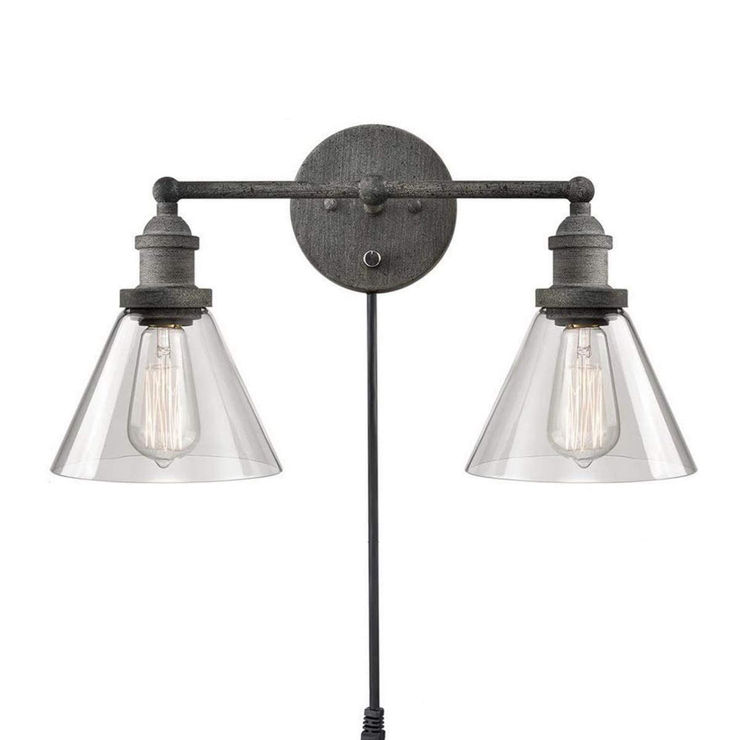 Antique Wall Sconce 2-light Glass Bathroom Vanity Light Grey Metallic Silver