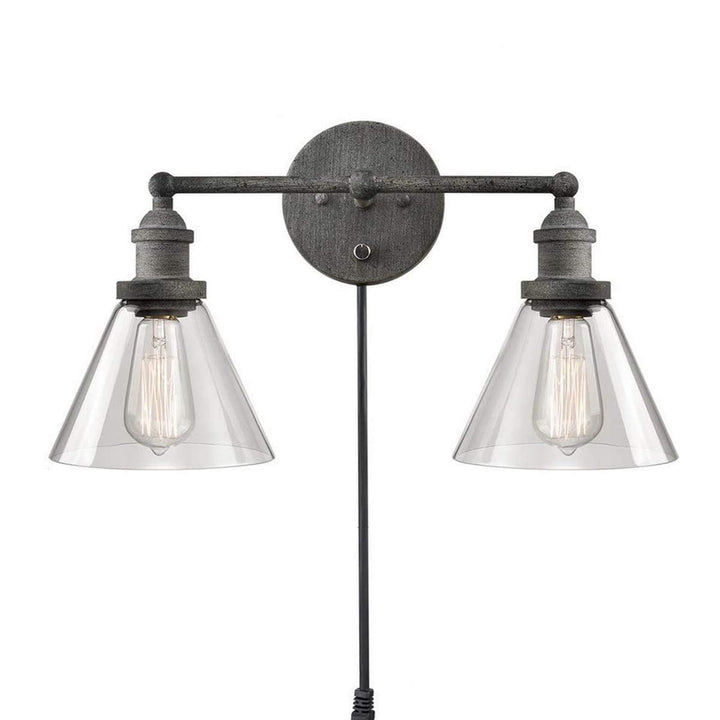 Antique Wall Sconce 2-light Glass Bathroom Vanity Light Grey Metallic Silver