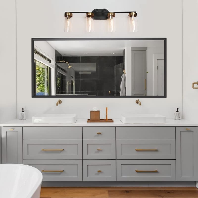 Modern Black Gold 4-light Linear Bathroom Vanity Light Glass Wall Lighting 29" L - Diamond Home USA