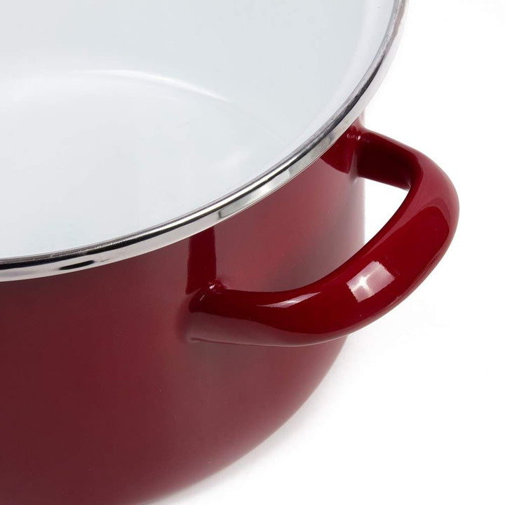 Burgundy Enamel On Steel 4.2-Quart Pot with A Glass Lid Red Enameled - Diamond Home USA