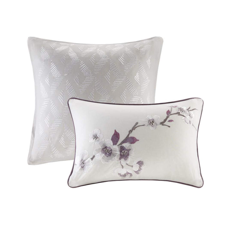 TL 8 Piece rple Gray Floral Pattern Comforter Set Cal King California Light