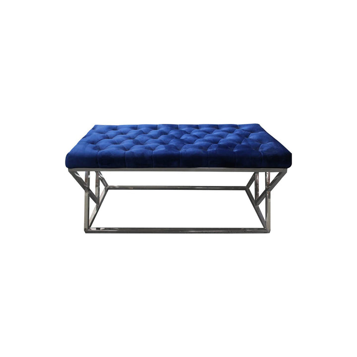 Best Master Furniture Emilio Velour Tufted Bench with Stainless Steel Frame Blue