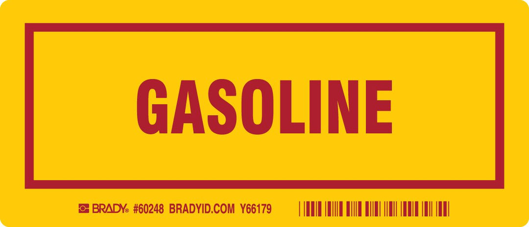 Brady 60248 Container Label 3" Height x 7" Width Red on Yellow Legend "Gasoline"