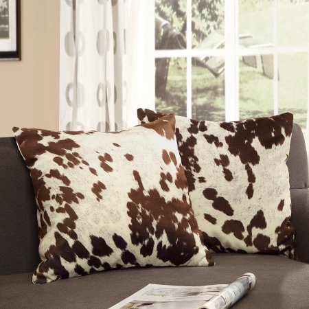 Maxfield 18" Square Brown Cowhide Print Throw Pillow Set of 2 Brown Cowhide - Diamond Home USA