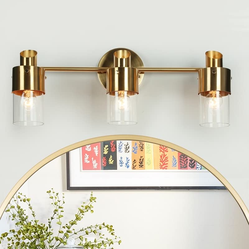 Modern Gold 3-Light Linear Bathroom Vanity Light Clear Glass Wall Lighting 19.5"