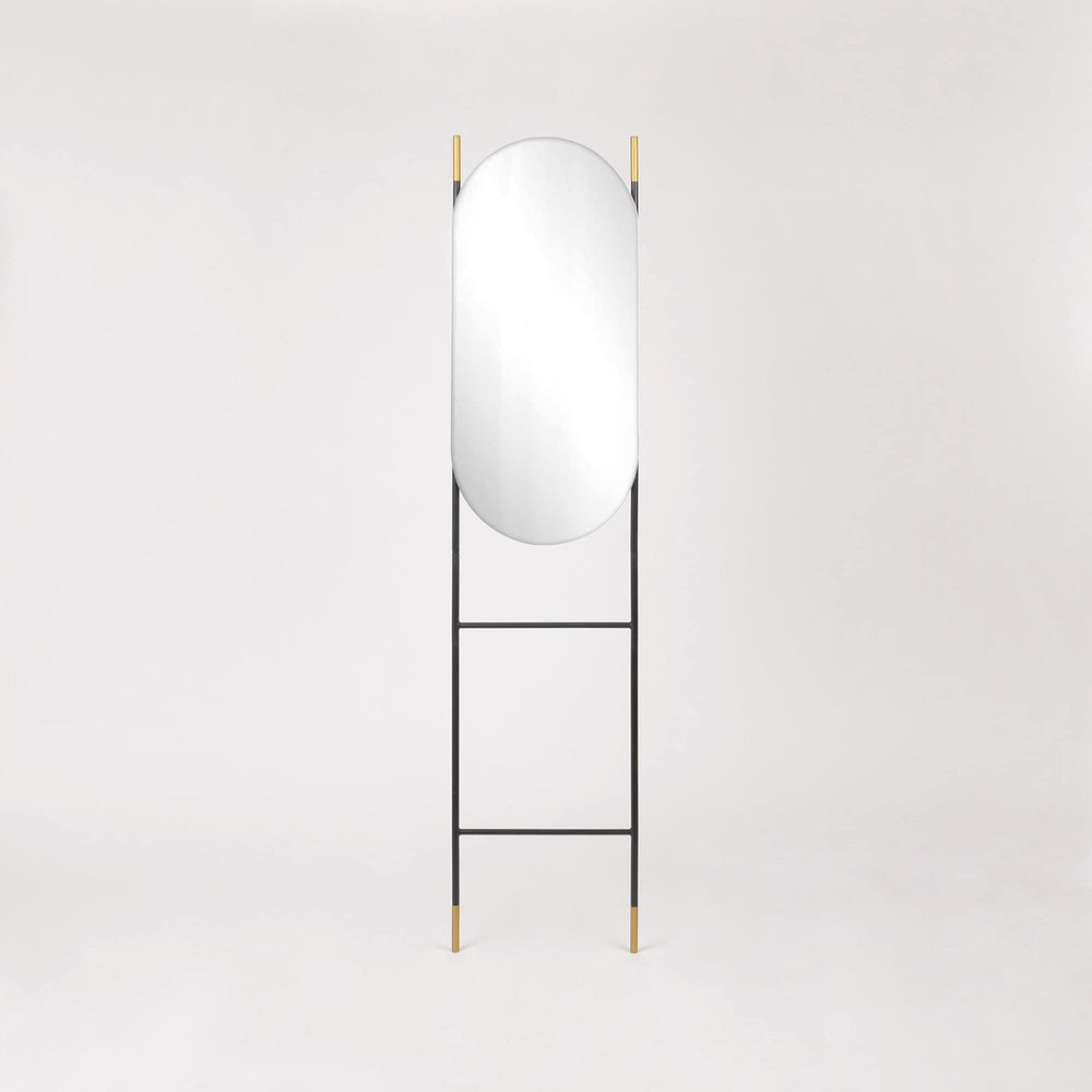 Modern Leaning Ladder Oval Mirror Black Contemporary Frameless - Diamond Home USA