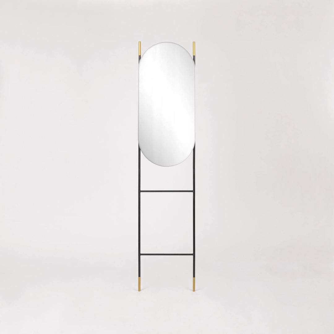 Modern Leaning Ladder Oval Mirror Black Contemporary Frameless - Diamond Home USA
